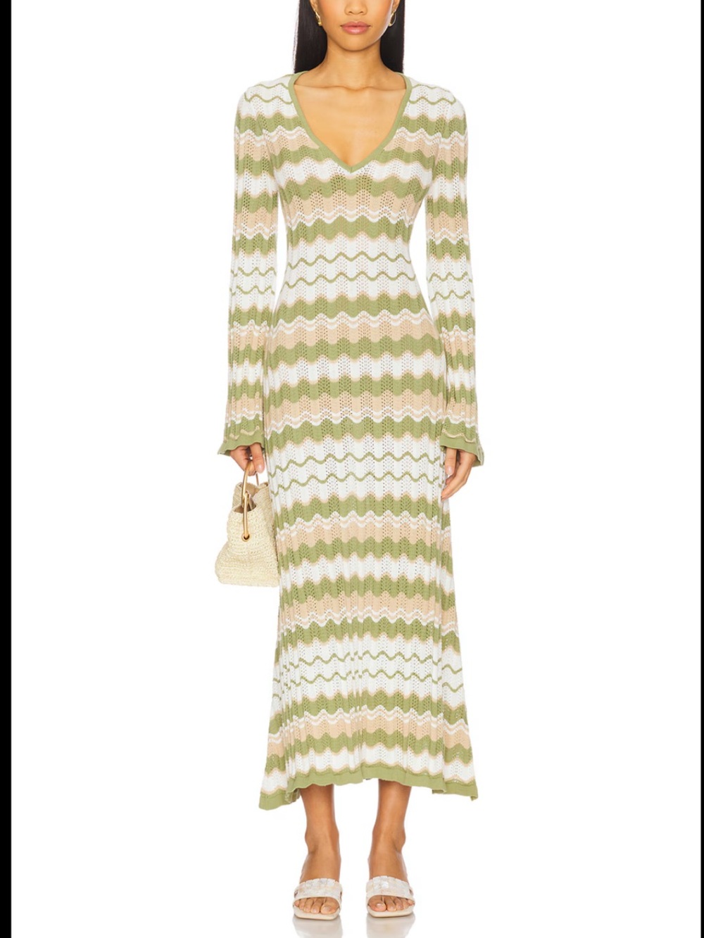 Revolve MINKPINK Melody Knit Midi Dress In Green & Sand